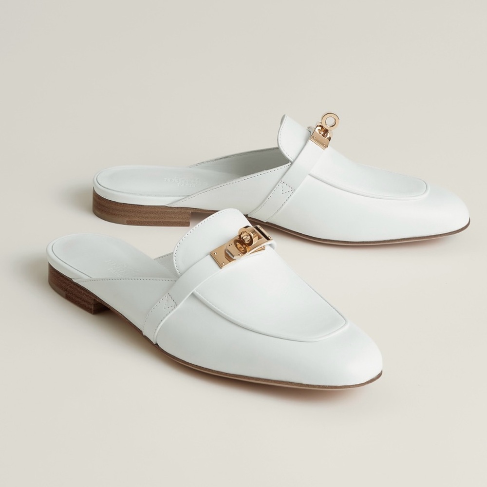 White with gold hardware Hermes Oz Mules size 37